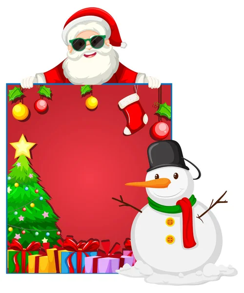 Empty Banner Santa Claus Snowman Illustration — Stock Vector