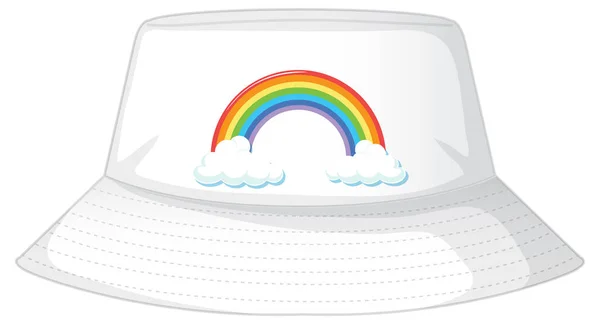 Een Witte Emmer Hoed Met Regenboog Patroon Illustratie — Stockvector