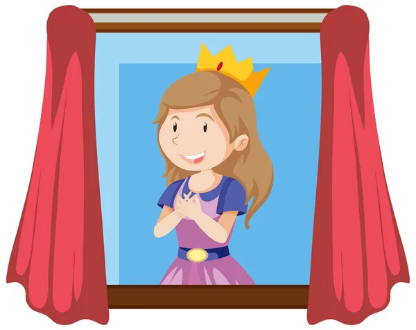 Szczęśliwa Księżniczka Stojąca Przy Ilustracji Okna — Wektor stockowy