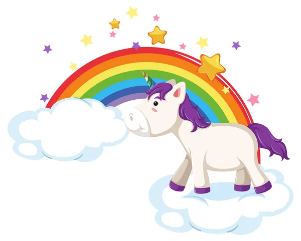 Unicorn Standing Cloud Rainbow Illustration — Stock Vector