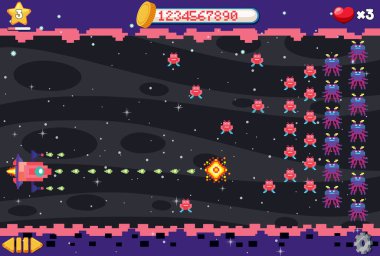Aarcade piksel uzay oyunu arayüzü çizimi