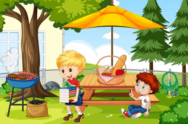 Szene Mit Kindern Park Illustration — Stockvektor