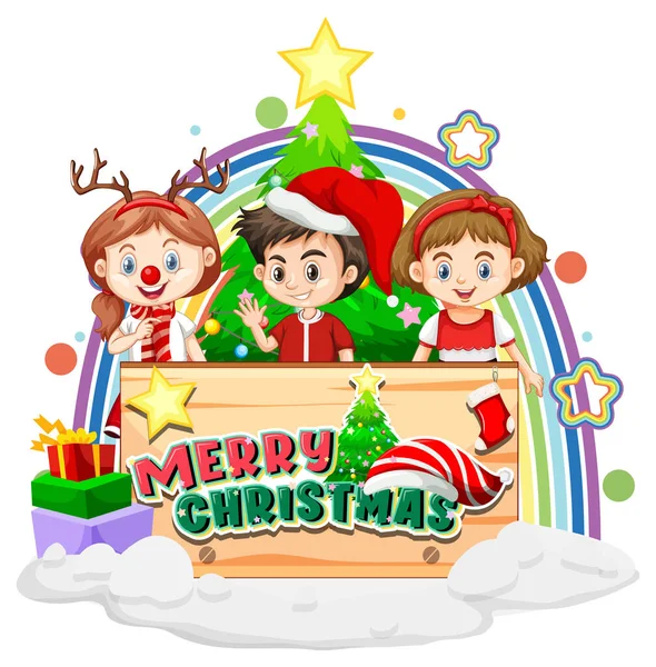Veselý Vánoční Prapor Dětskou Ilustrací — Stockový vektor