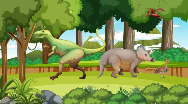 Dinossauro Ilustração Cena Florestal Pré Histórica —  Vetores de Stock