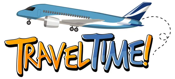 Diseño Tipografía Travel Time Con Ilustración Avión — Vector de stock