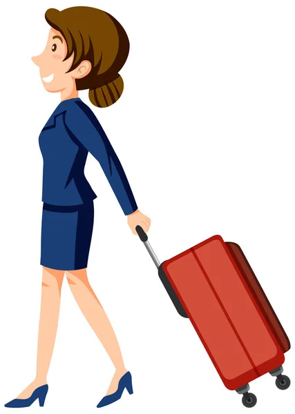 Flight Attendant Dragging Luggage White Background Illustration — Stock Vector