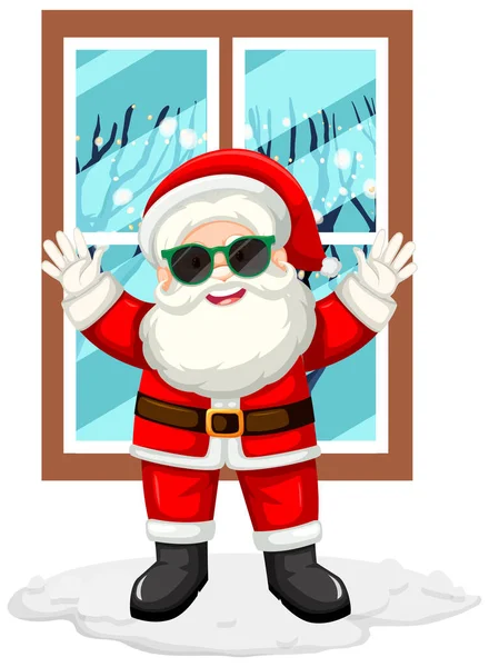 Glücklicher Weihnachtsmann Mit Sonnenbrille Fenster — Stockvektor