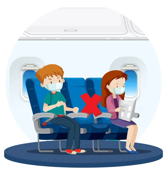 Geïsoleerde Scène Met Passagiers Blijven Zitten Sociale Afstandelijke Illustratie — Stockvector