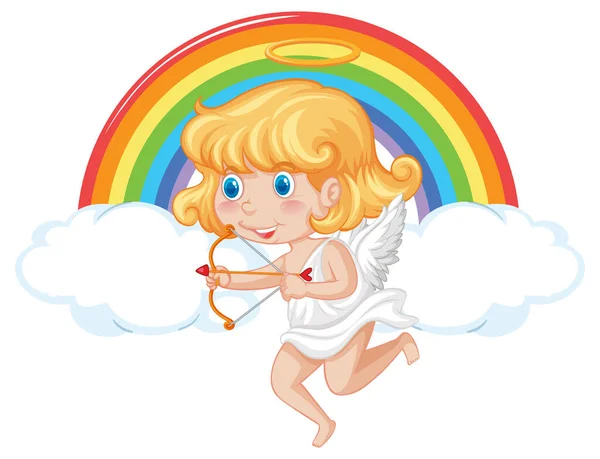 Angel Girl Holding Bow Arrow Cartoon Character Illustration — Stock Vector