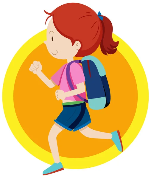 Ευτυχισμένο Κορίτσι Σακίδιο Τρέξιμο Εικονογράφηση — Διανυσματικό Αρχείο