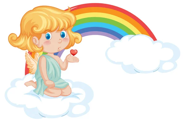 天使女孩坐在云彩上 上有彩虹色的鱼叉图案 — 图库矢量图片