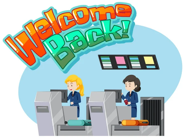 Banner Logotipo Welcome Back Con Ilustración Del Personal Servicio Tierra — Vector de stock