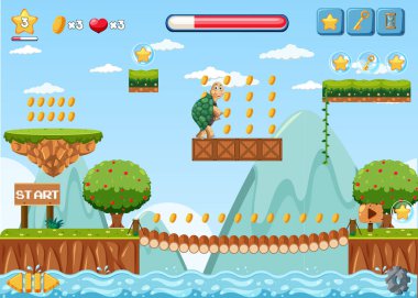 Bir oyun şablonu doğa sahne illüstrasyonu