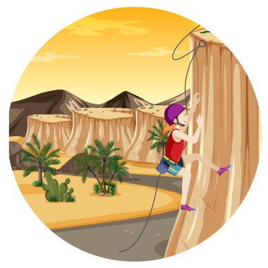 Halka çiziminde kayalık dağa tırmanan insanların olduğu sahne