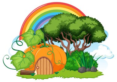 Gökyüzünde gökkuşağı resmi olan fantezi balkabağı