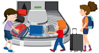 Valizlerinin çizilmesini bekleyen varan yolcular.