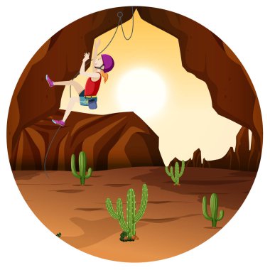 Halka çiziminde kayalık dağa tırmanan insanların olduğu sahne