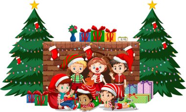 Mutlu çocuklar Noel 'i beyaz arkaplanda kutluyor