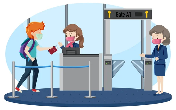 Passengers Walking Passport Control Illustration — Stock Vector