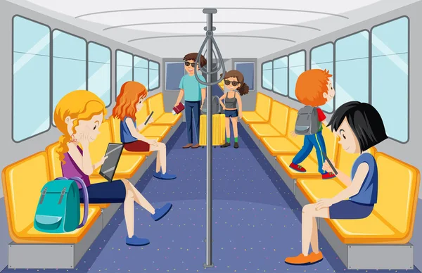 Scena Wieloma Osobami Korzystającymi Transportu Publicznego Ilustracji — Wektor stockowy