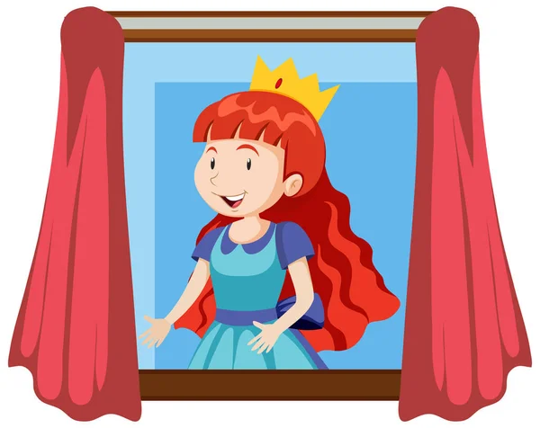 Szczęśliwa Księżniczka Przy Ilustracji Okna — Wektor stockowy