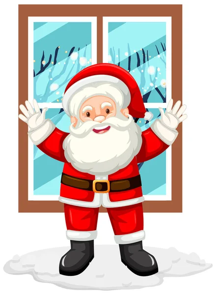 Glücklicher Weihnachtsmann Steht Fenster Illustration — Stockvektor