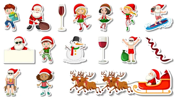 Conjunto Objetos Navidad Ilustración Personajes Dibujos Animados — Archivo Imágenes Vectoriales
