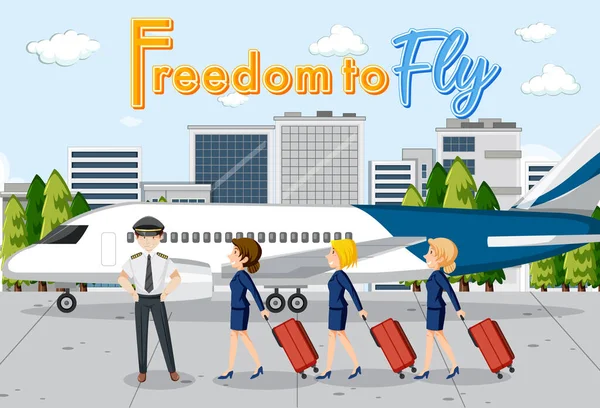 航空会社のキャラクターイラストとタイポグラフィのデザインを飛ぶ自由 — ストックベクタ