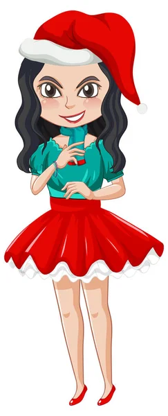 Beautiful Girl Christmas Costume Cartoon Character Illustration — Stock Vector