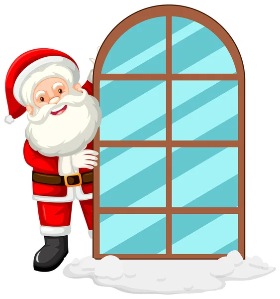 Glücklicher Weihnachtsmann Hinter Dem Fenster — Stockvektor