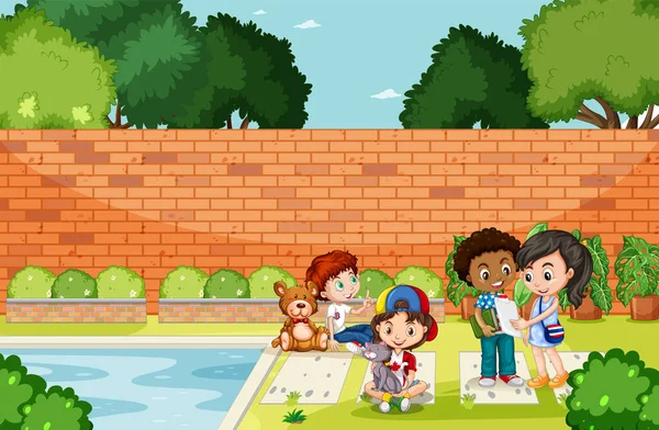 Scène Met Kinderen Het Park Illustratie — Stockvector