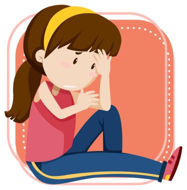 Beyaz arkaplandaki küçük üzgün kız