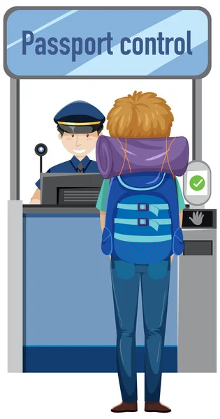 Passenger Passport Control Counter Illustration — Stock Vector