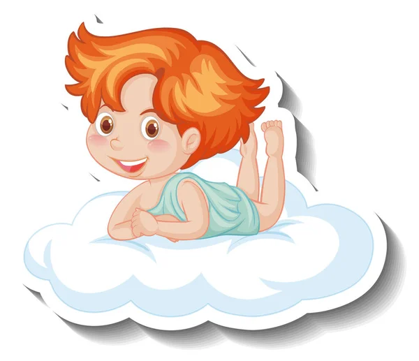 Kleine Cupido Jongen Liggend Een Wolk Illustratie — Stockvector