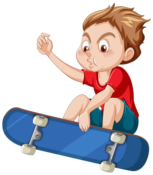 白い背景のイラストでスケートボードをしている男の子 — ストックベクタ