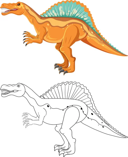 Spinosaurus Dinosaur Its Doodle Outline White Background Illustration — Stock Vector