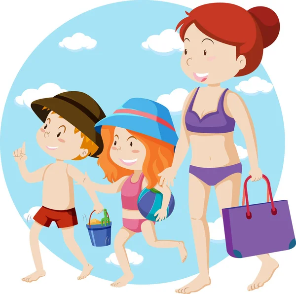 Family Travel Holiday Theme Beach Illustration — Stock Vector