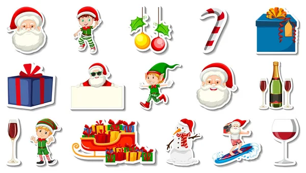 Set Van Kerst Objecten Stripfiguren Illustratie — Stockvector