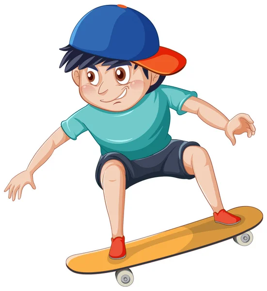 Boy Playing Skateboard White Background Illustration — Stock Vector