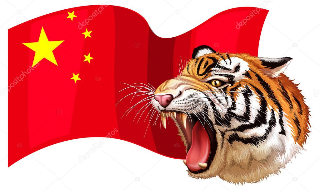 China flag design with wild tiger illustration