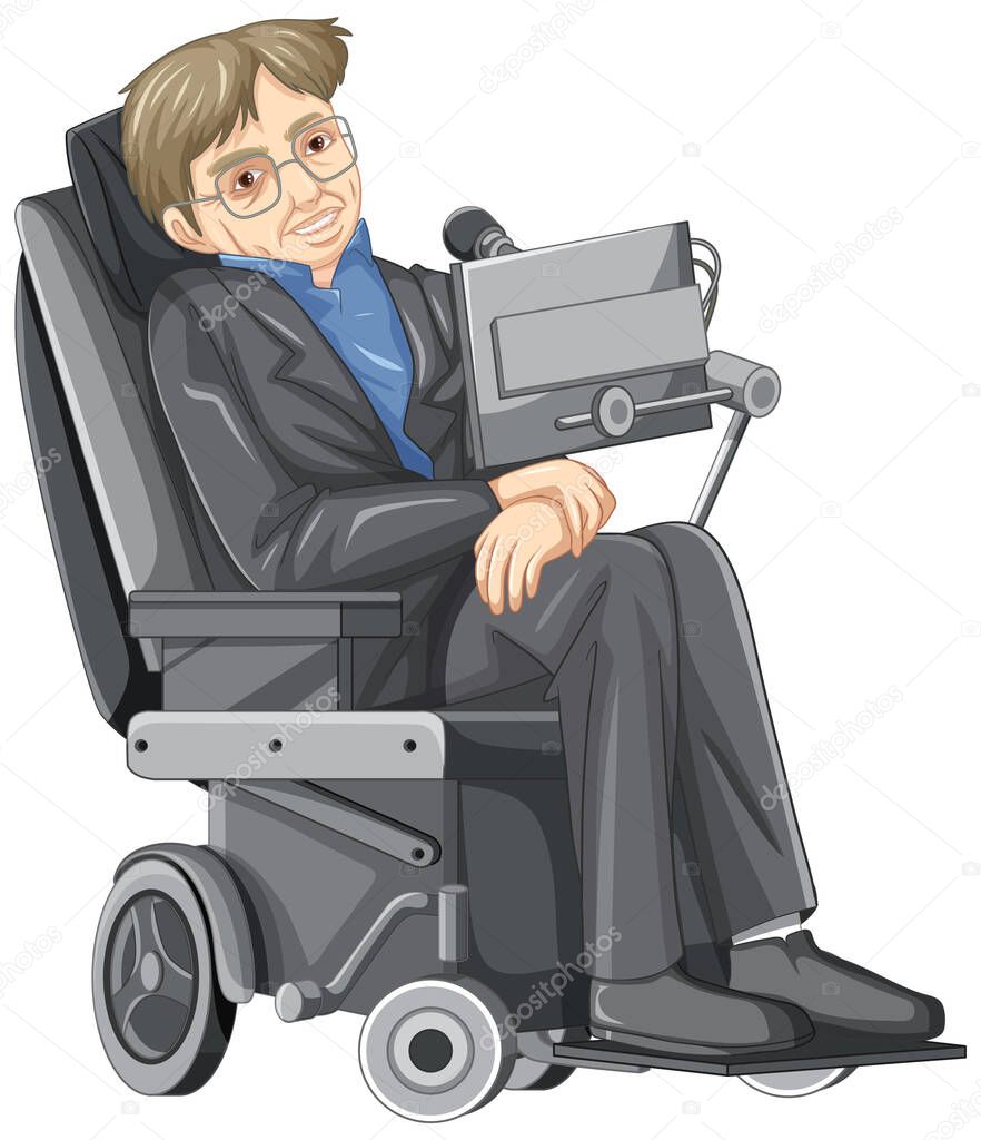 Stephen Hawking cartoon character on white background illustration