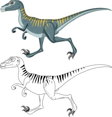 Velociraptor dinozoru, beyaz arkaplan çizimi üzerine karalama çizgisi ile