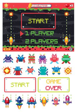 Retro piksel uzay oyunu çizimi