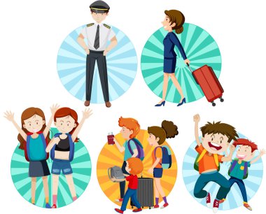 Beyaz arkaplan resimlerinde seyahat temalı kadın ve erkek.