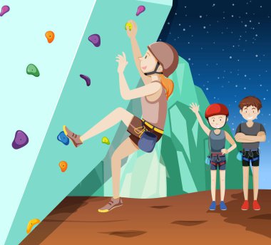 Duvarda kaya tırmanışı yapan insanlar