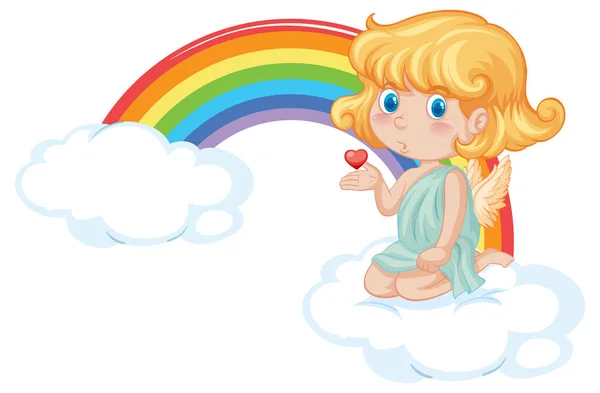 天使女孩坐在云彩上 上有彩虹图解 — 图库矢量图片