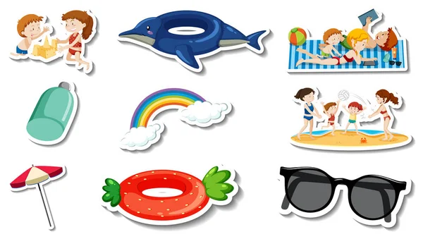 Set Articoli Spiaggia Estivi Illustrazione Bambini — Vettoriale Stock