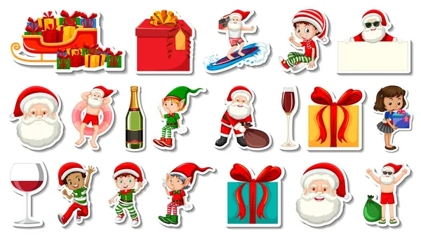 Conjunto Objetos Navidad Ilustración Personajes Dibujos Animados — Vector de stock
