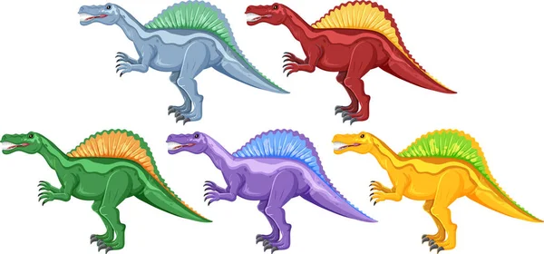 Una Serie Dinosauri Spinosauri Sfondo Bianco Illustrazione — Vettoriale Stock