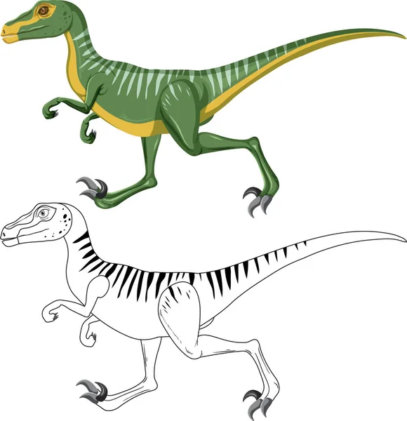 Velociraptor Dinozaur Swoim Zarysem Bazgrołów Białym Tle Ilustracji — Wektor stockowy
